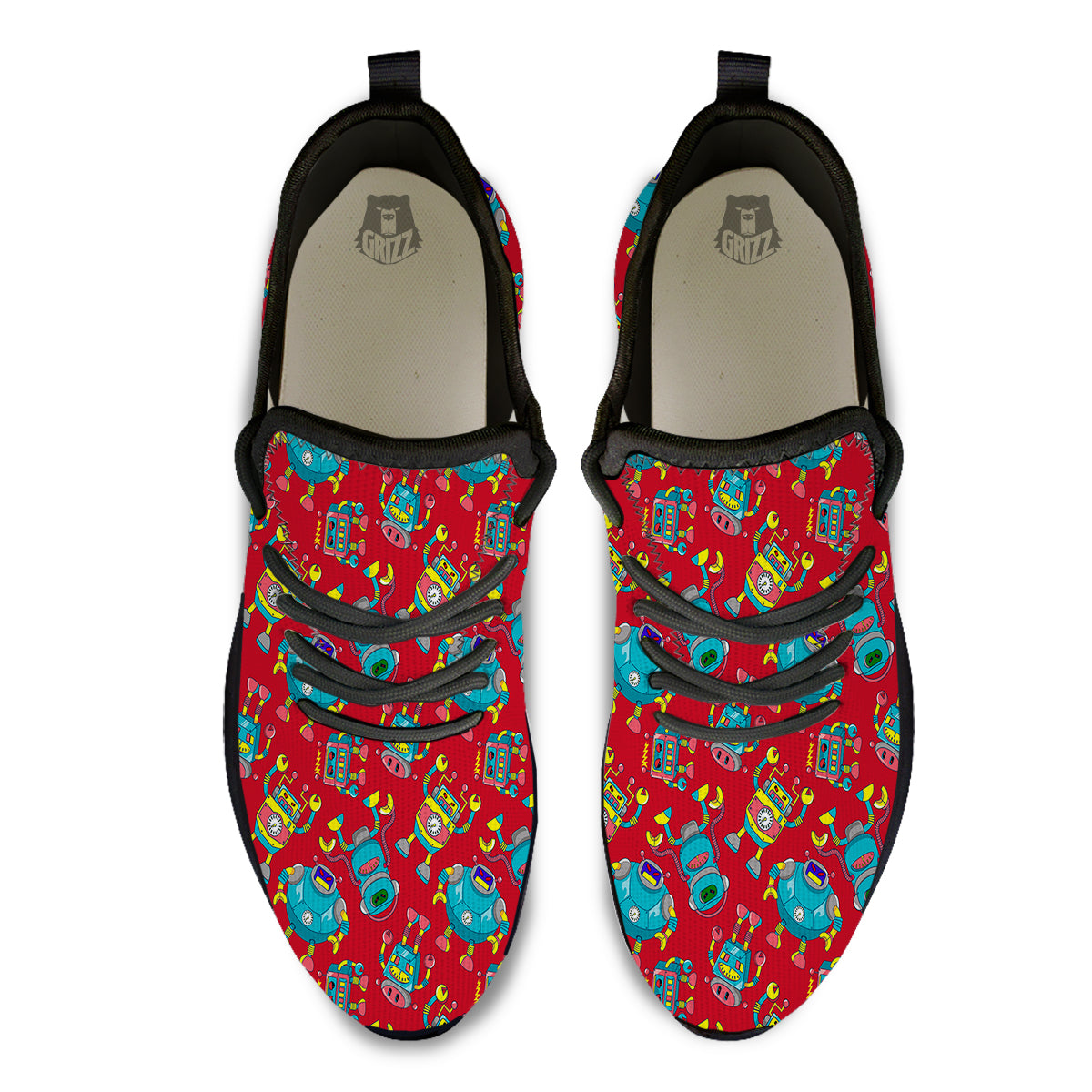 Angry Robot Print Pattern Black Athletic Shoes-grizzshop
