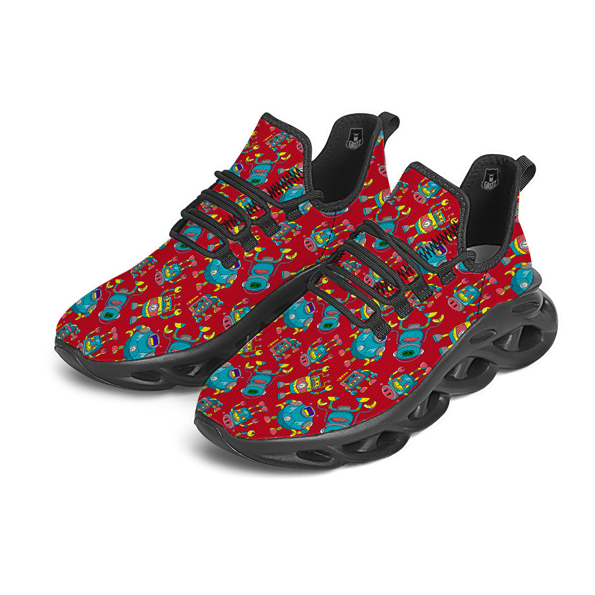 Angry Robot Print Pattern Black Running Shoes-grizzshop