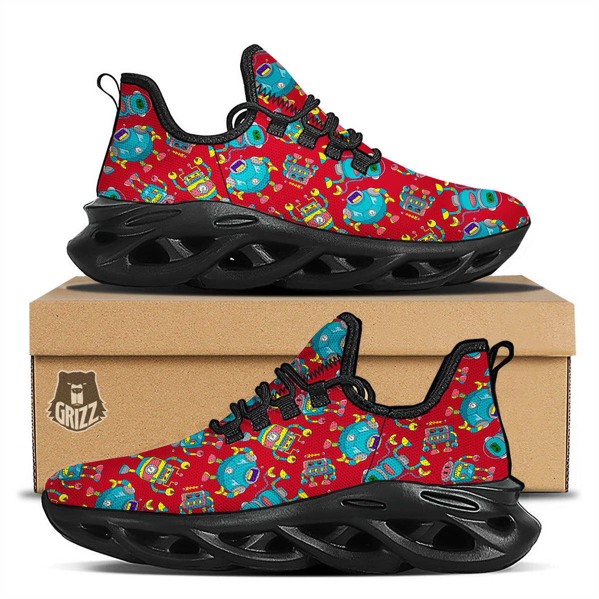 Angry Robot Print Pattern Black Running Shoes-grizzshop
