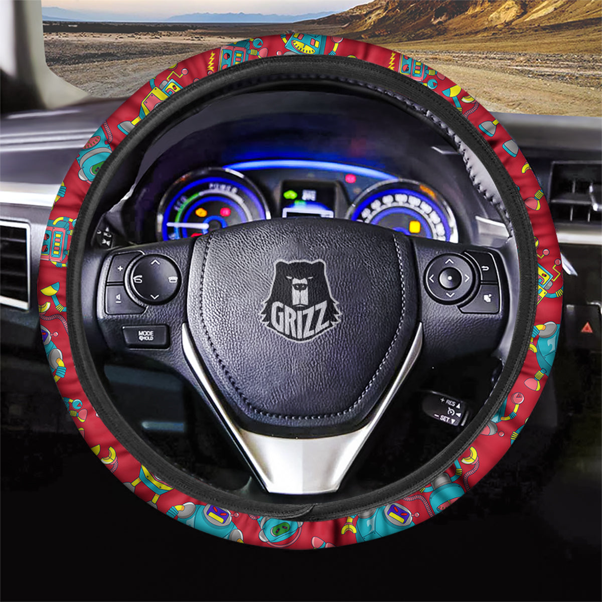 Angry Robot Print Pattern Car Steering Wheel Cover-grizzshop
