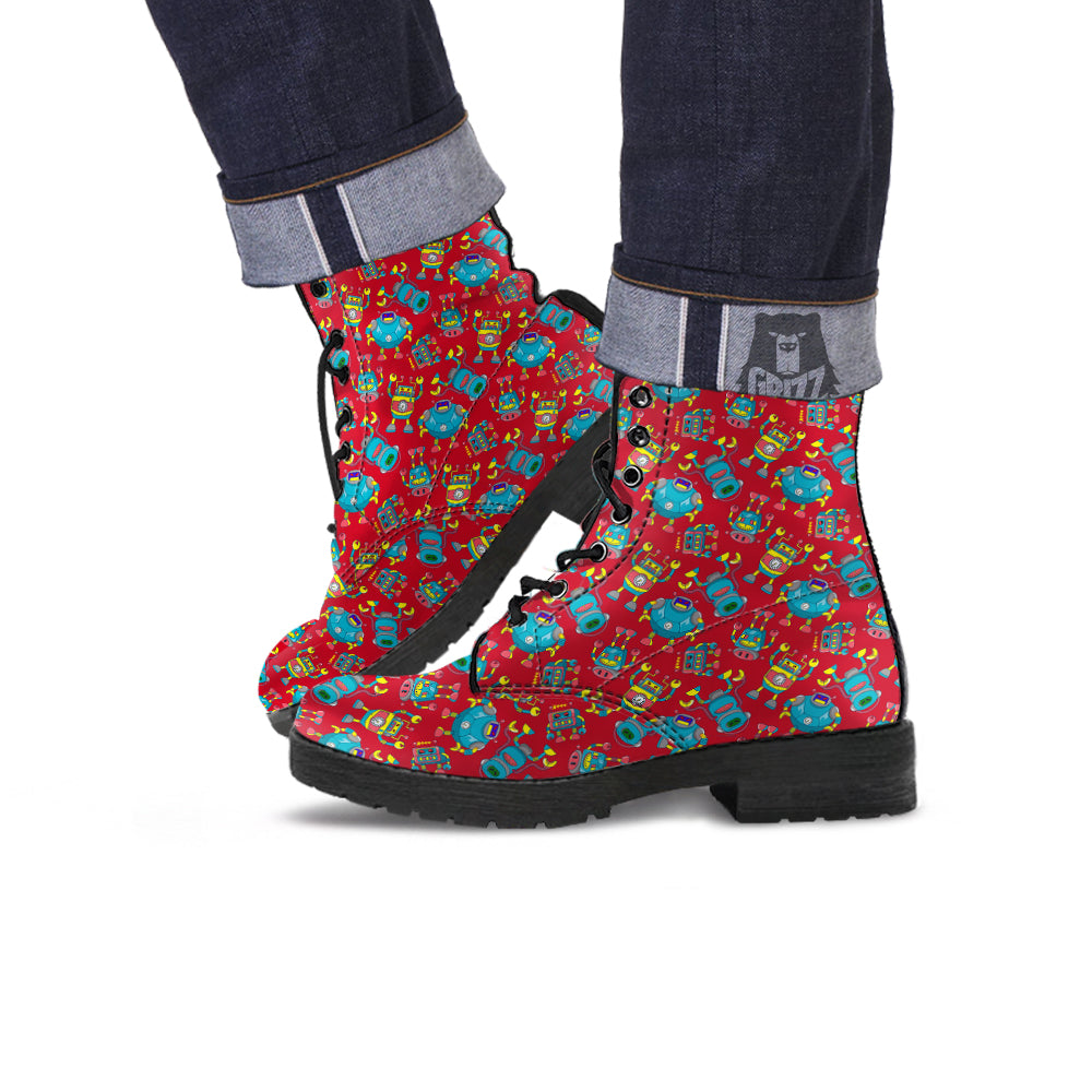 Angry Robot Print Pattern Leather Boots-grizzshop