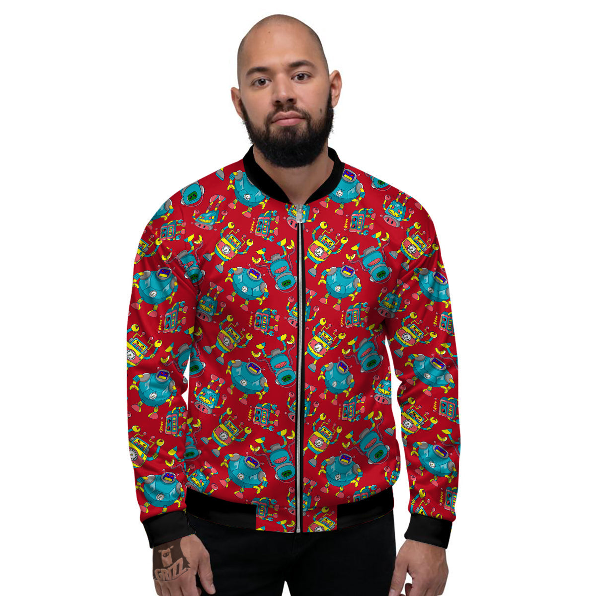 Angry Robot Print Pattern Men's Bomber Jacket-grizzshop