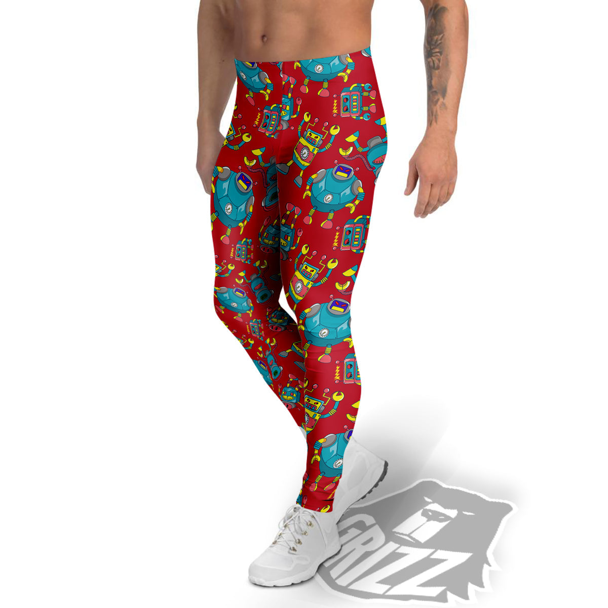 Angry Robot Print Pattern Men's Leggings-grizzshop