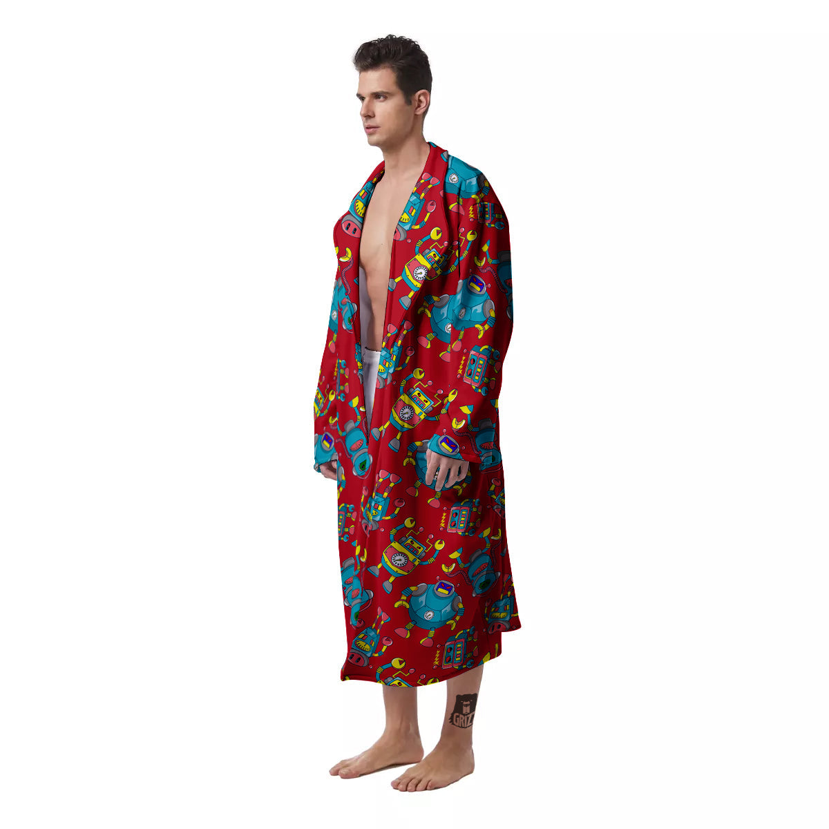 Angry Robot Print Pattern Men's Robe-grizzshop