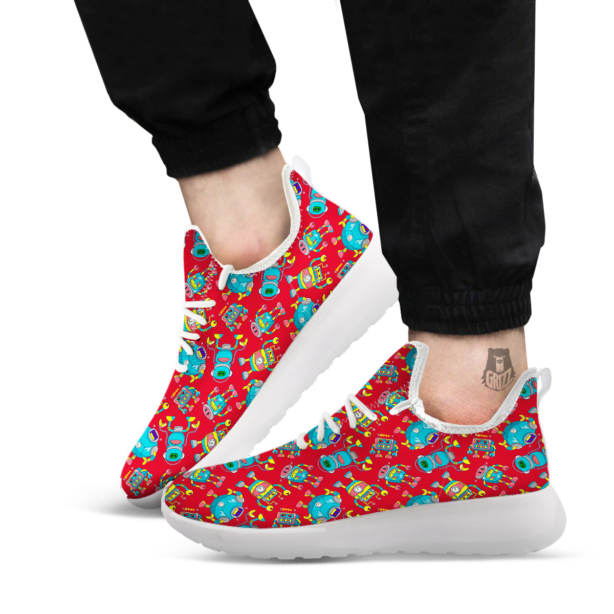 Angry Robot Print Pattern White Athletic Shoes-grizzshop