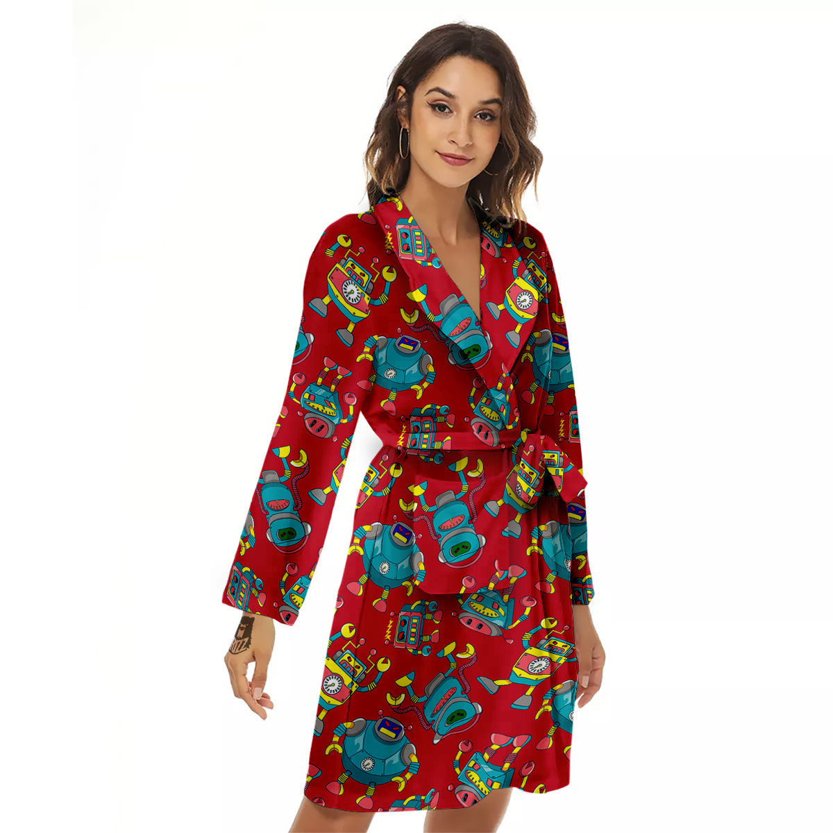 Angry Robot Print Pattern Women's Robe-grizzshop