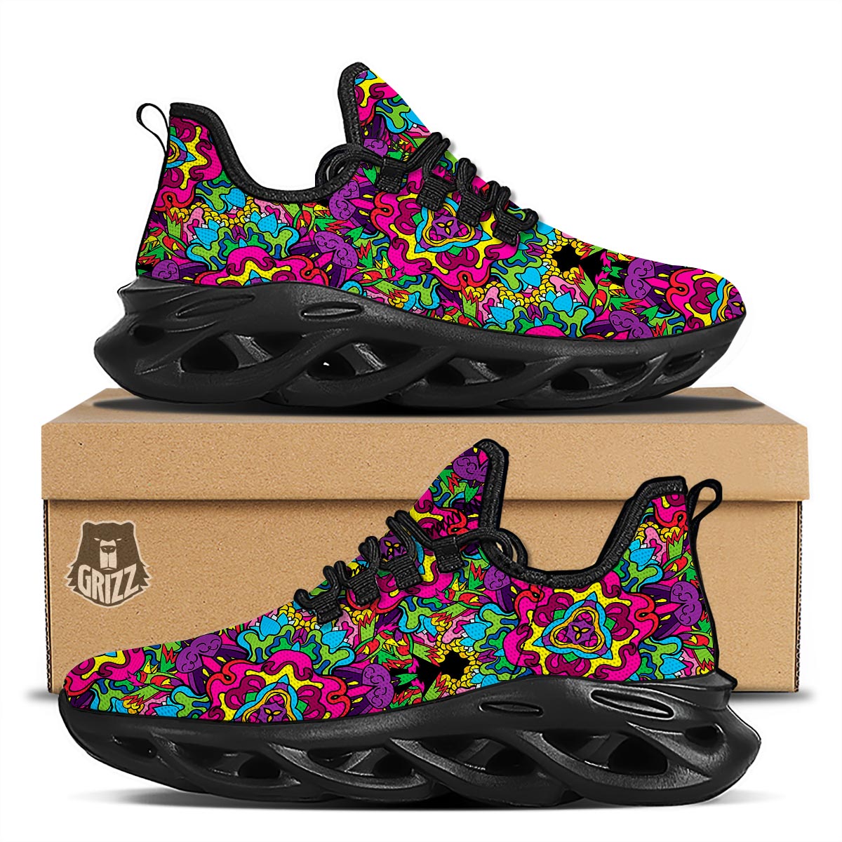 Animal Hippie Psychedelic Black Running Shoes-grizzshop