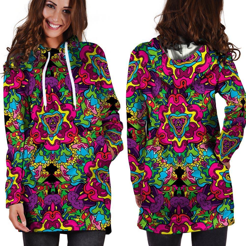 Animal Hippie Psychedelic Hoodie Dress-grizzshop