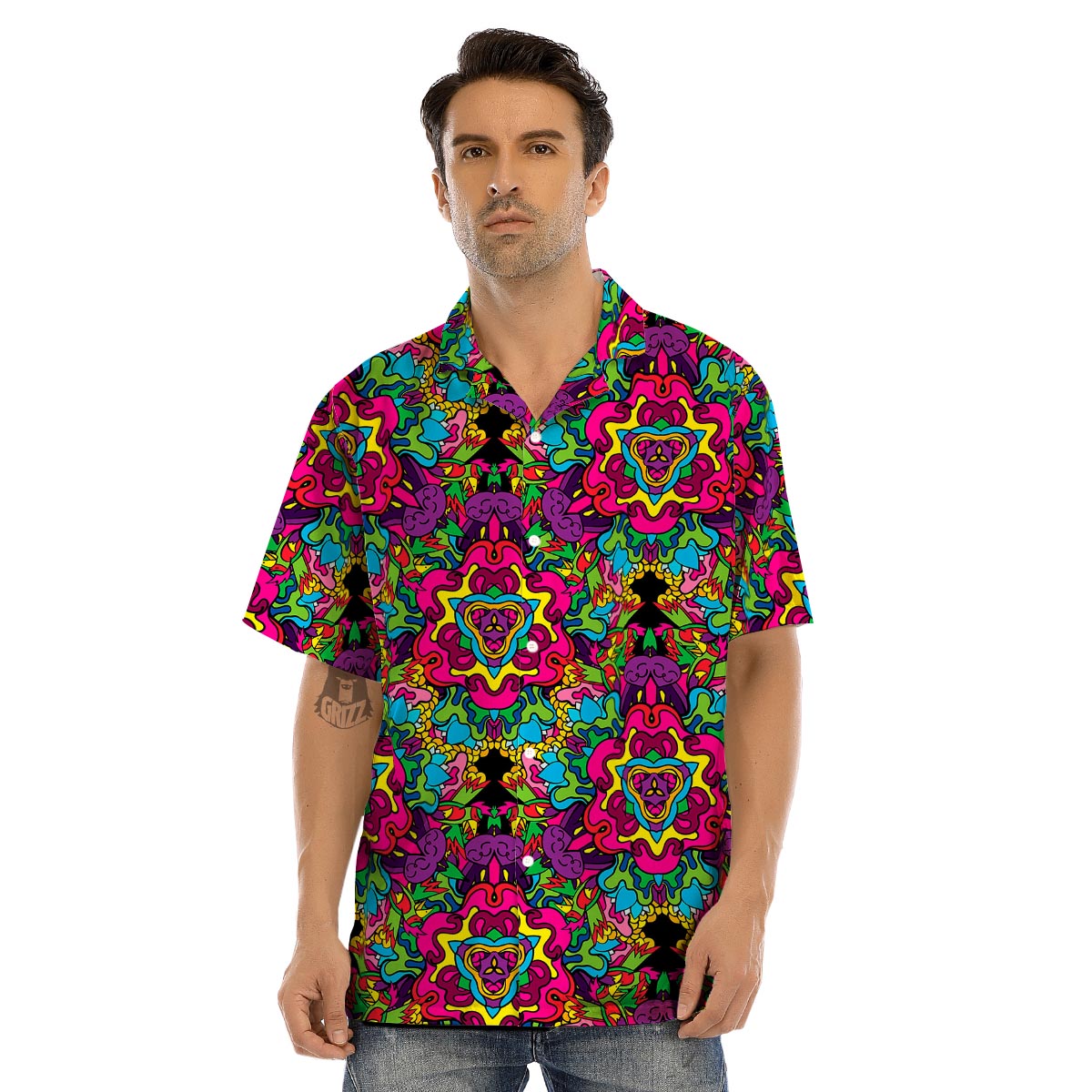 Animal Hippie Psychedelic Men’s Hawaiian Shirt-grizzshop