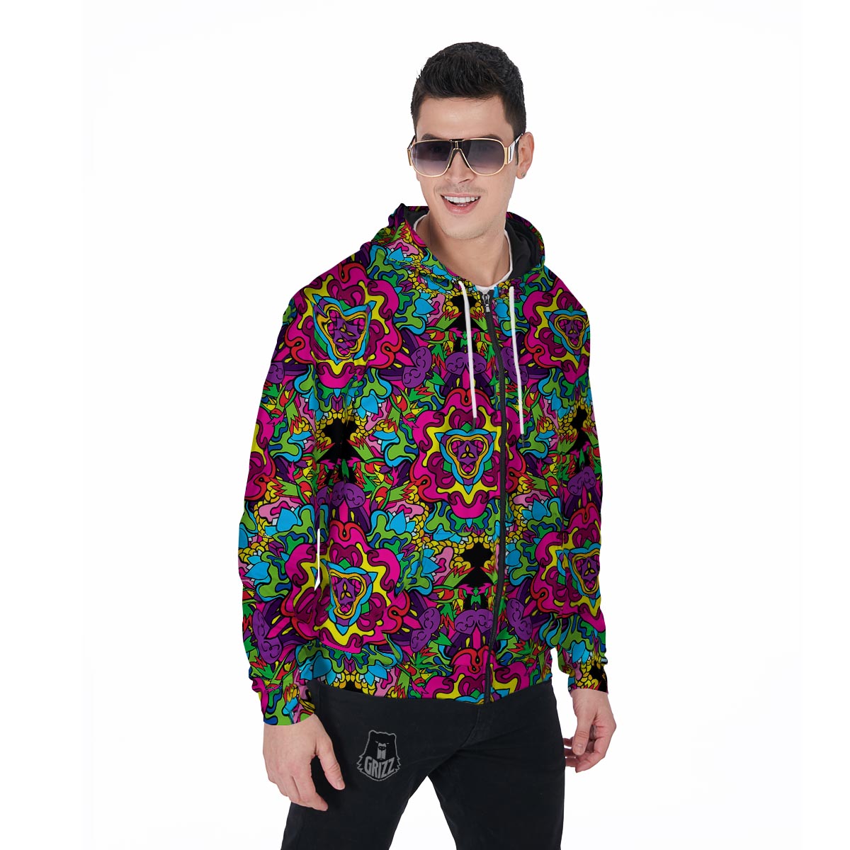 Animal Hippie Psychedelic Men's Zip Up Hoodie-grizzshop