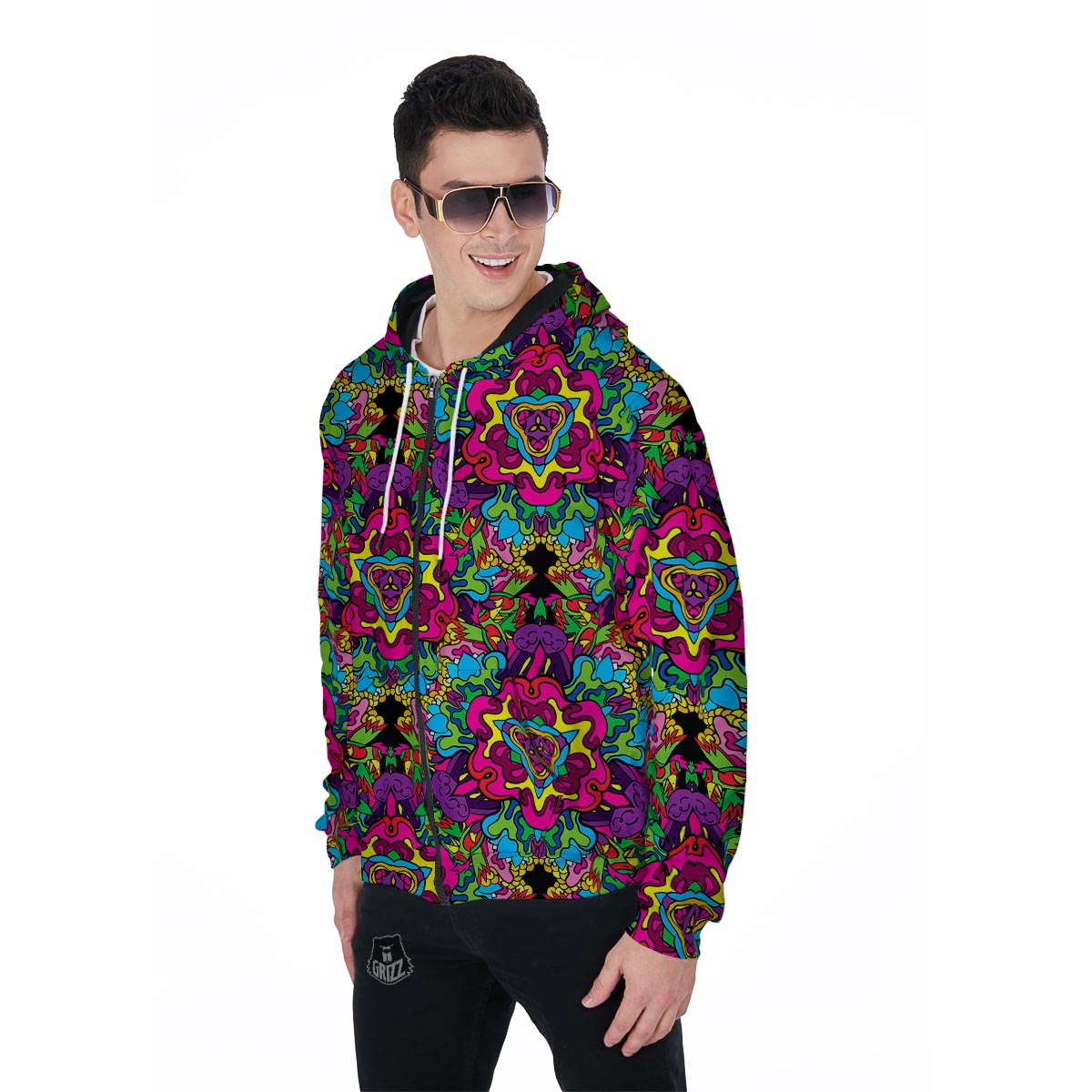 Animal Hippie Psychedelic Men's Zip Up Hoodie-grizzshop