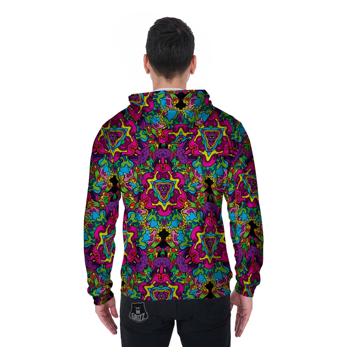 Animal Hippie Psychedelic Men's Zip Up Hoodie-grizzshop