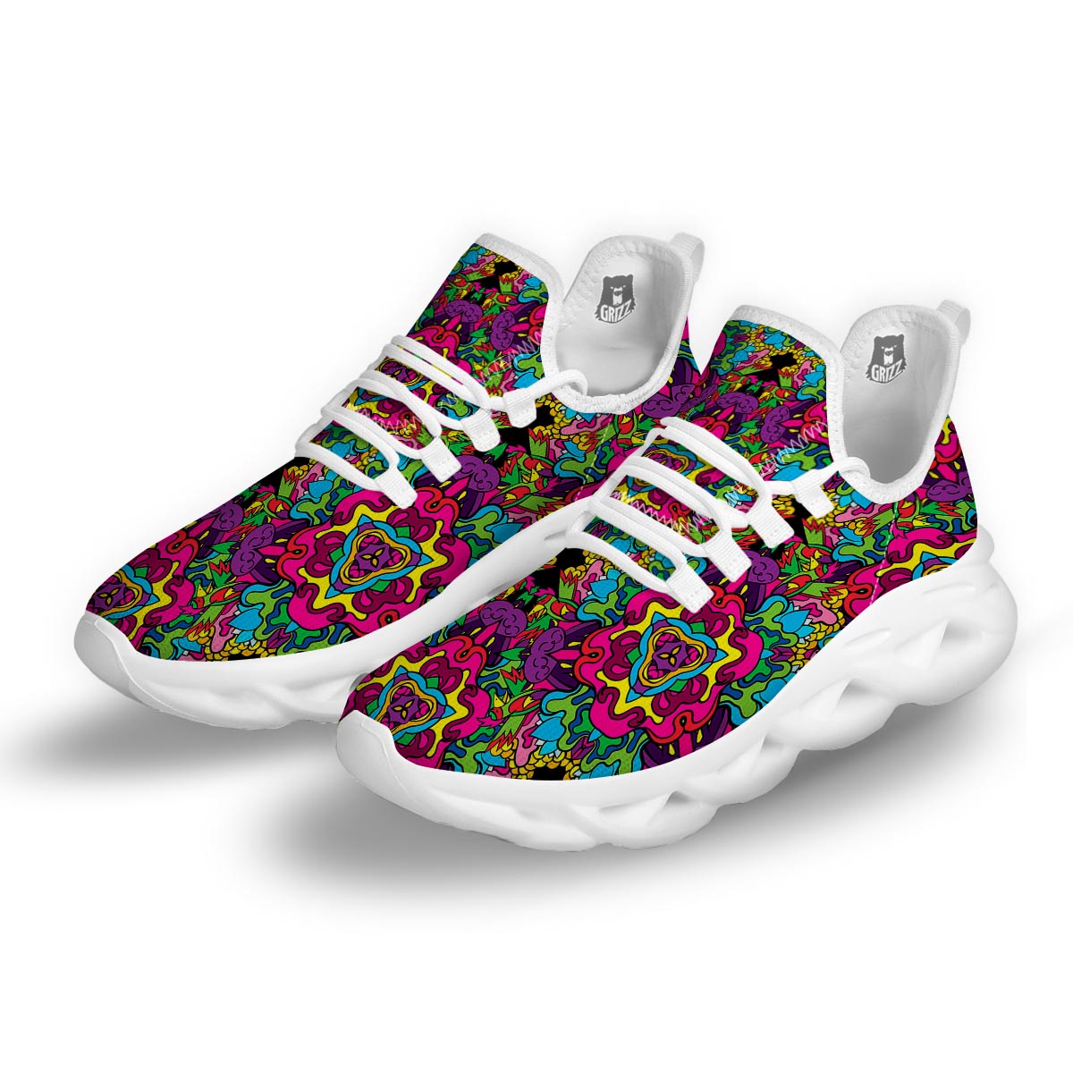 Animal Hippie Psychedelic White Running Shoes-grizzshop