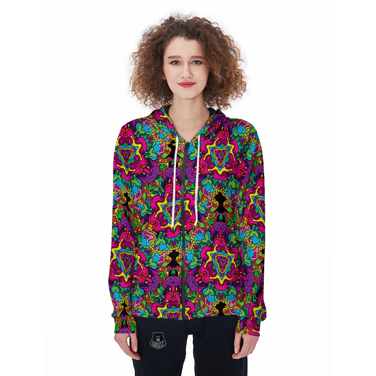 Animal Hippie Psychedelic Women's Zip Up Hoodie-grizzshop