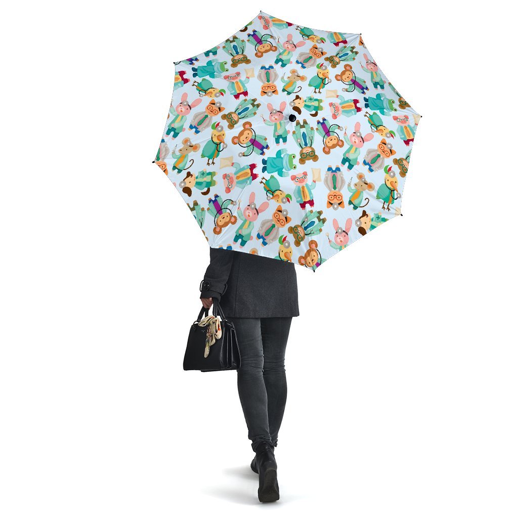 Animal Nurse Pattern Print Automatic Foldable Umbrella-grizzshop