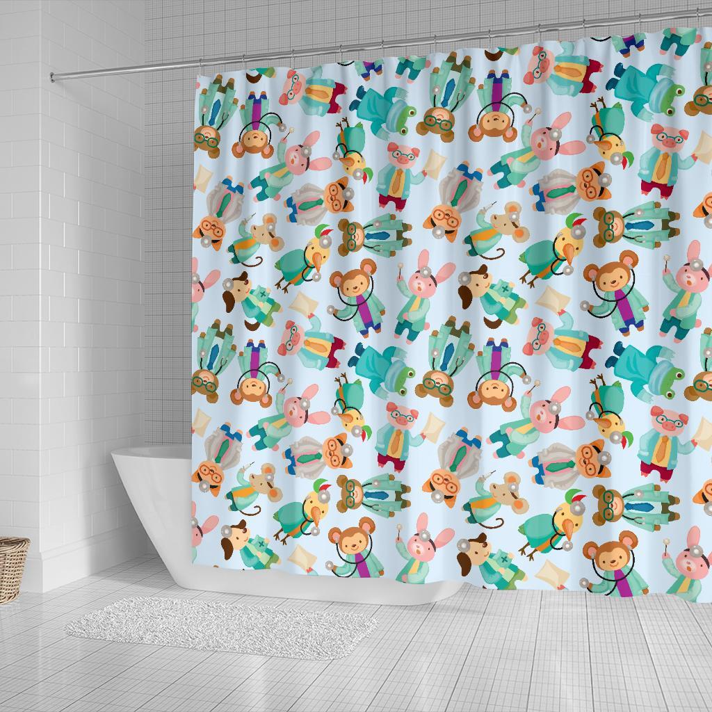 Animal Nurse Pattern Print Bathroom Shower Curtain-grizzshop