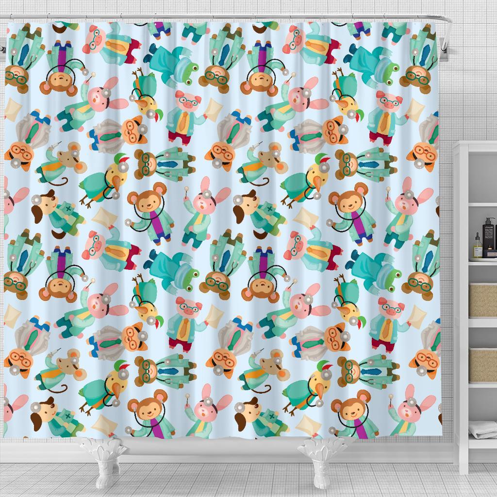 Animal Nurse Pattern Print Bathroom Shower Curtain-grizzshop