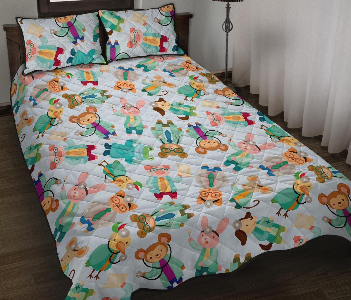 Animal Nurse Pattern Print Bed Set Quilt-grizzshop