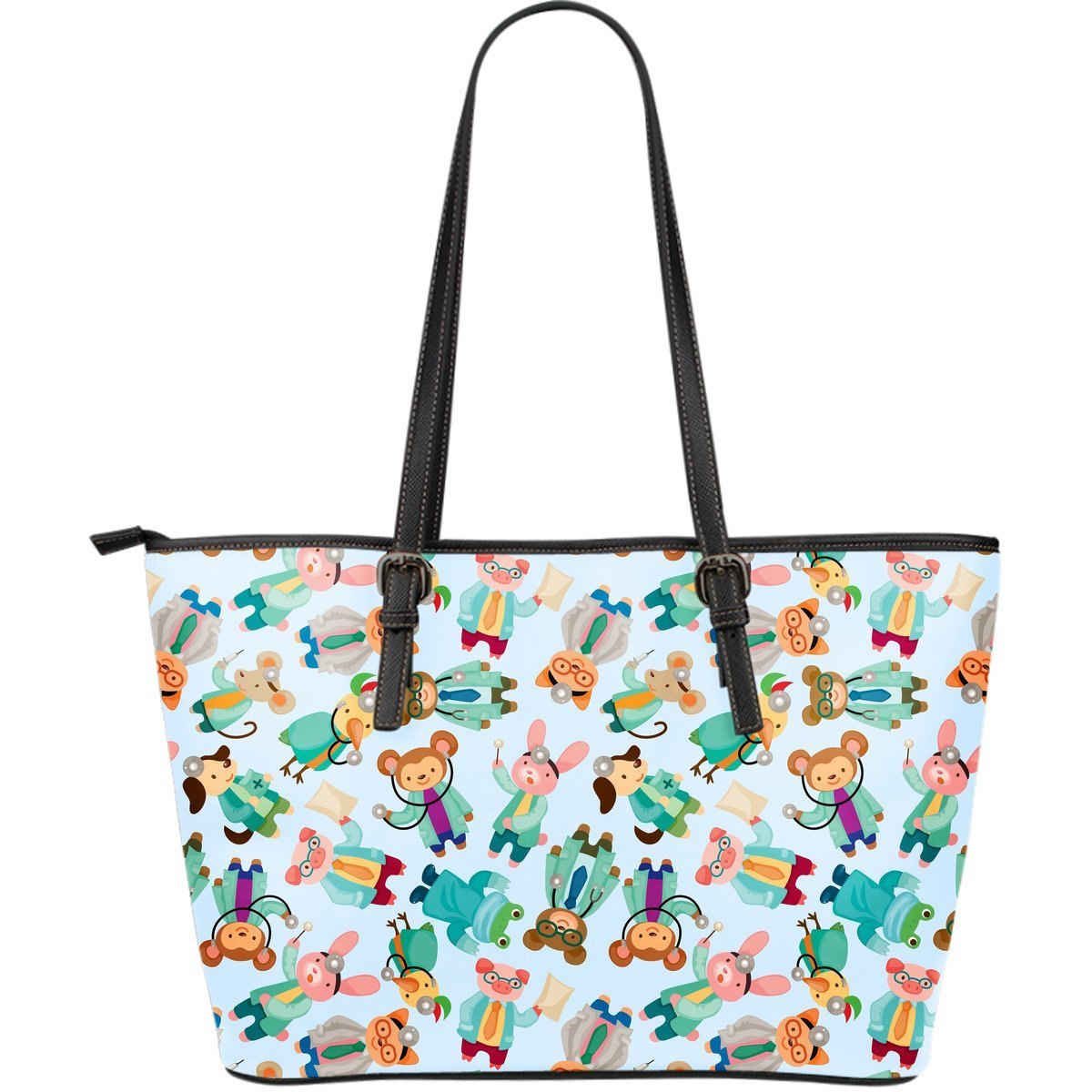 Animal Nurse Pattern Print Leather Tote Bag-grizzshop