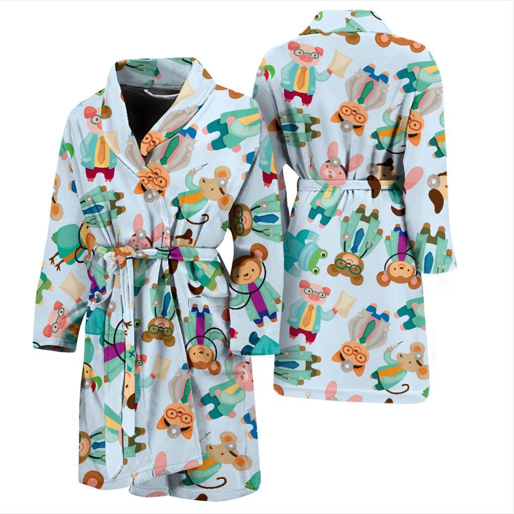 Animal Nurse Pattern Print Men Long Robe-grizzshop