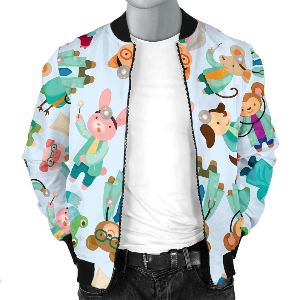 Animal Nurse Pattern Print Men's Bomber Jacket-grizzshop