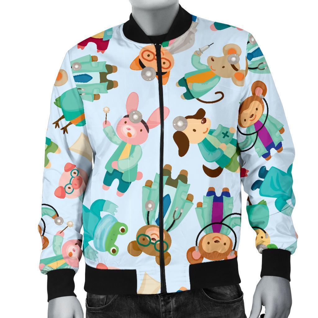 Animal Nurse Pattern Print Men's Bomber Jacket-grizzshop