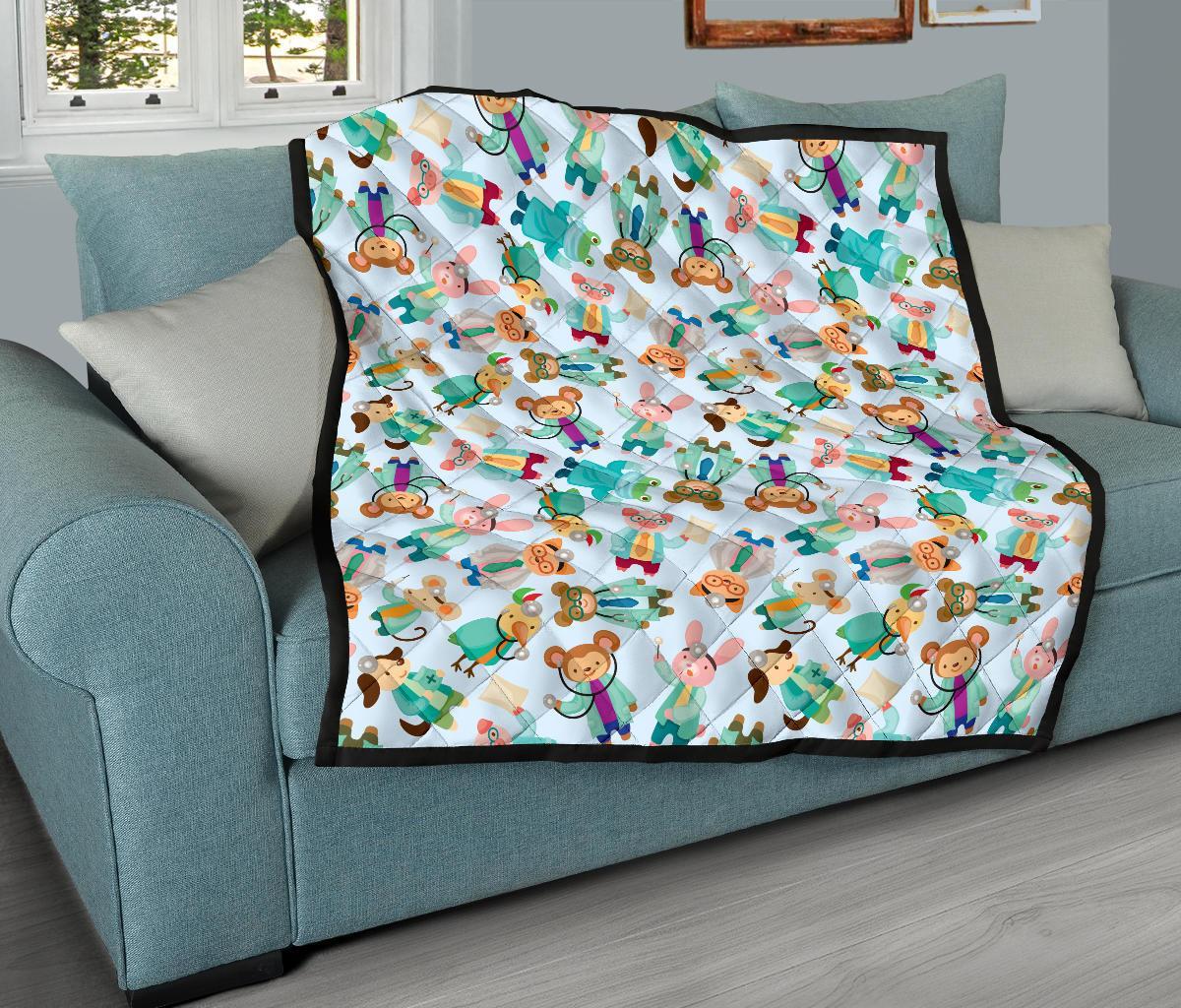 Animal Nurse Pattern Print Quilt-grizzshop