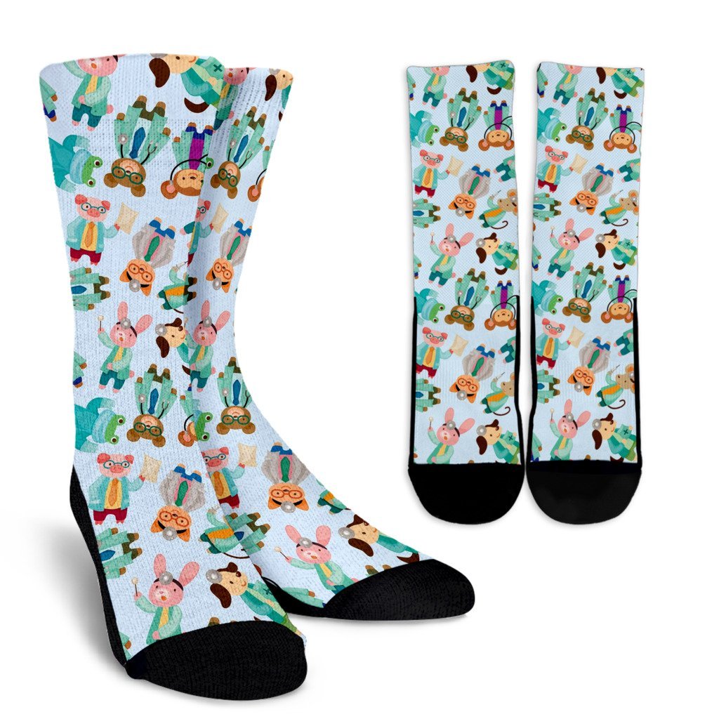 Animal Nurse Pattern Print Unisex Crew Socks-grizzshop