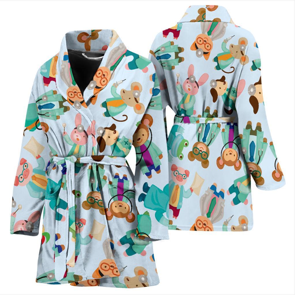 Animal Nurse Pattern Print Women Long Robe-grizzshop