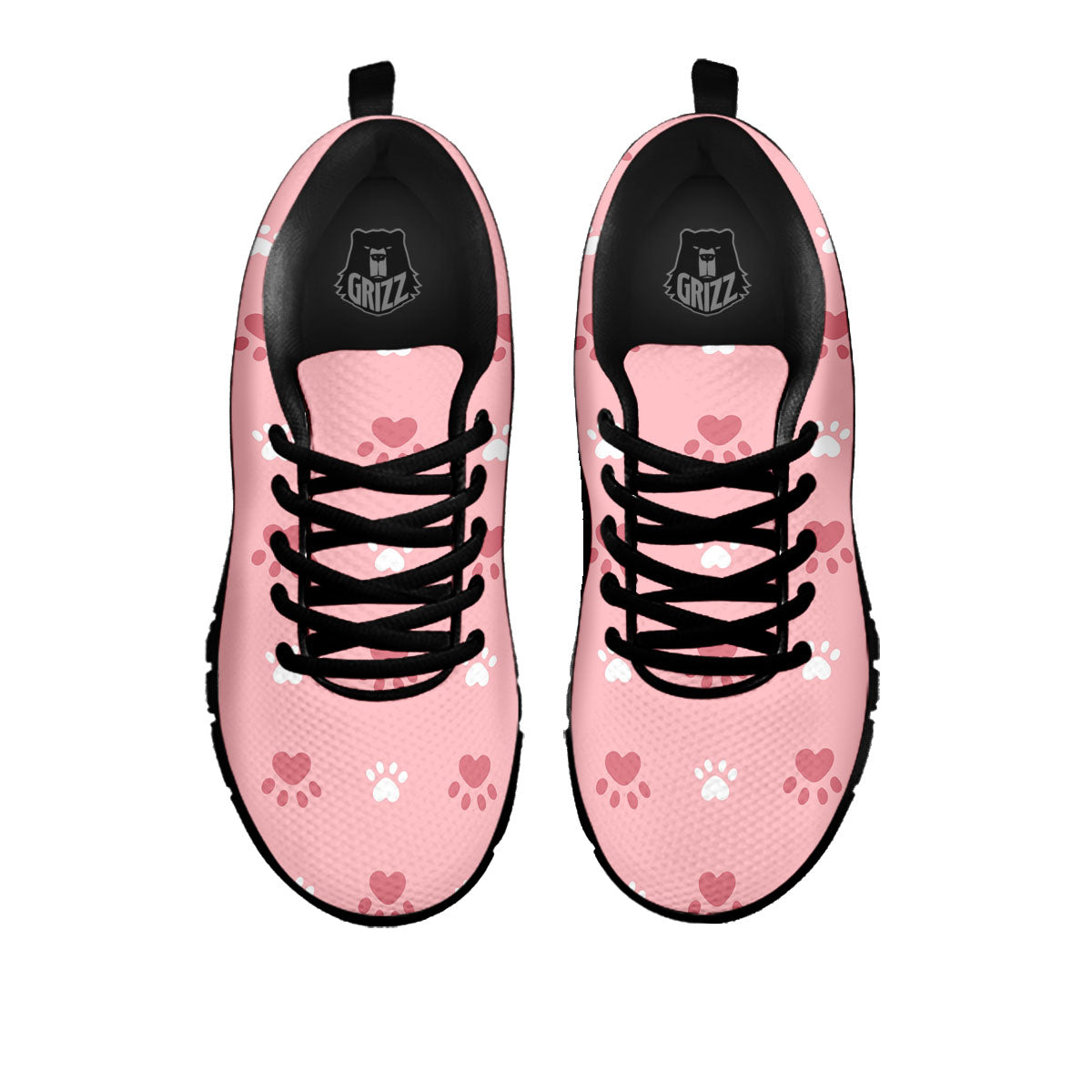 Animal Paw White And Pink Print Pattern Black Sneaker-grizzshop