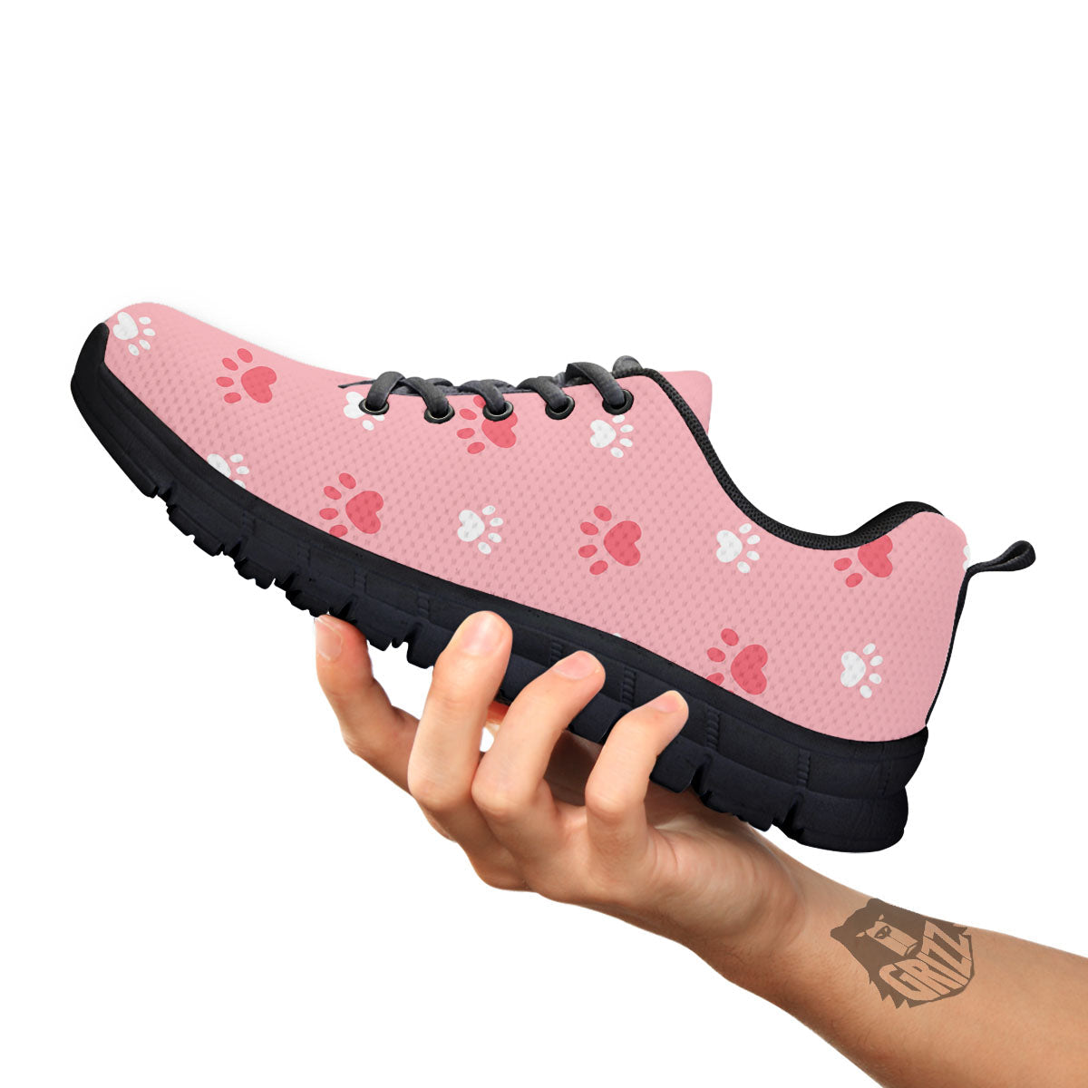 Animal Paw White And Pink Print Pattern Black Sneaker-grizzshop