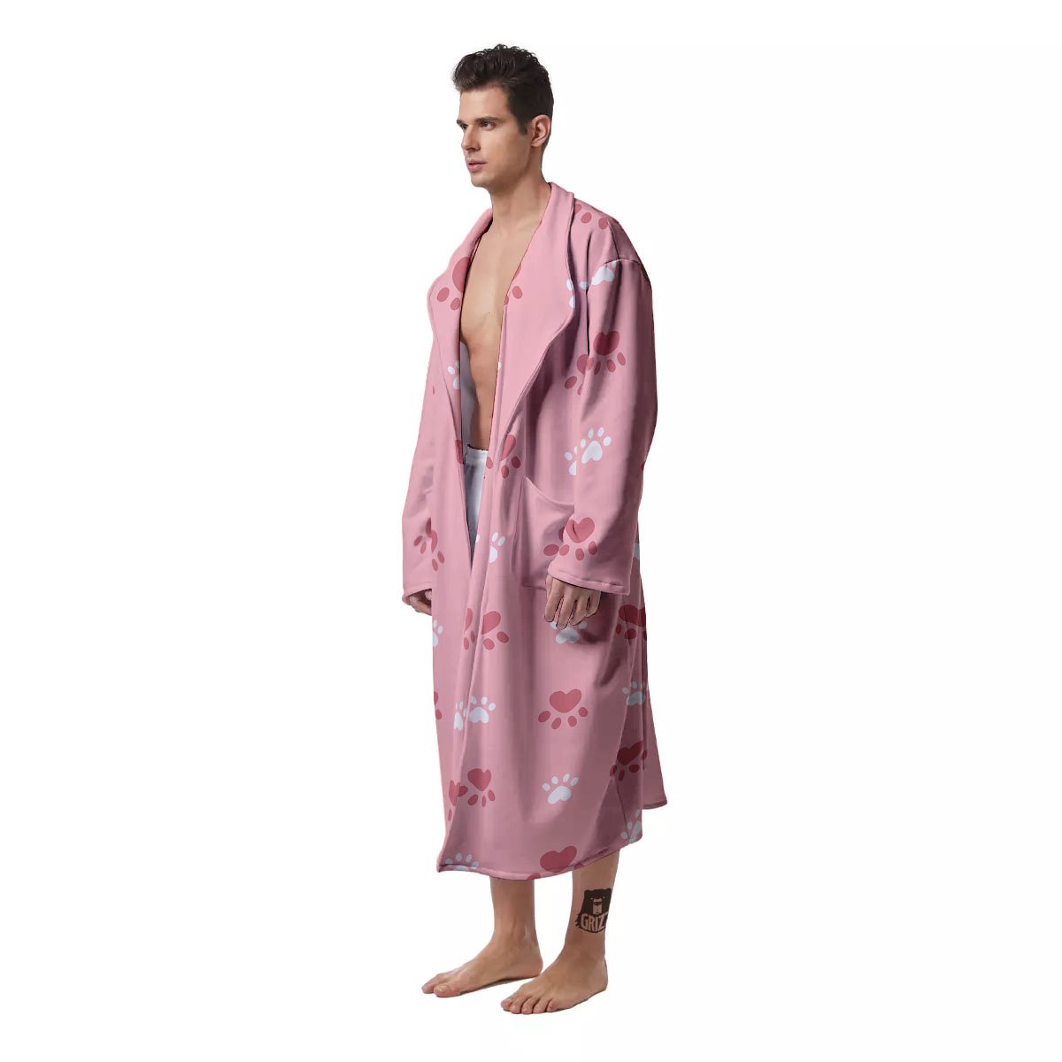 Animal Paw White And Pink Print Pattern Men's Robe-grizzshop
