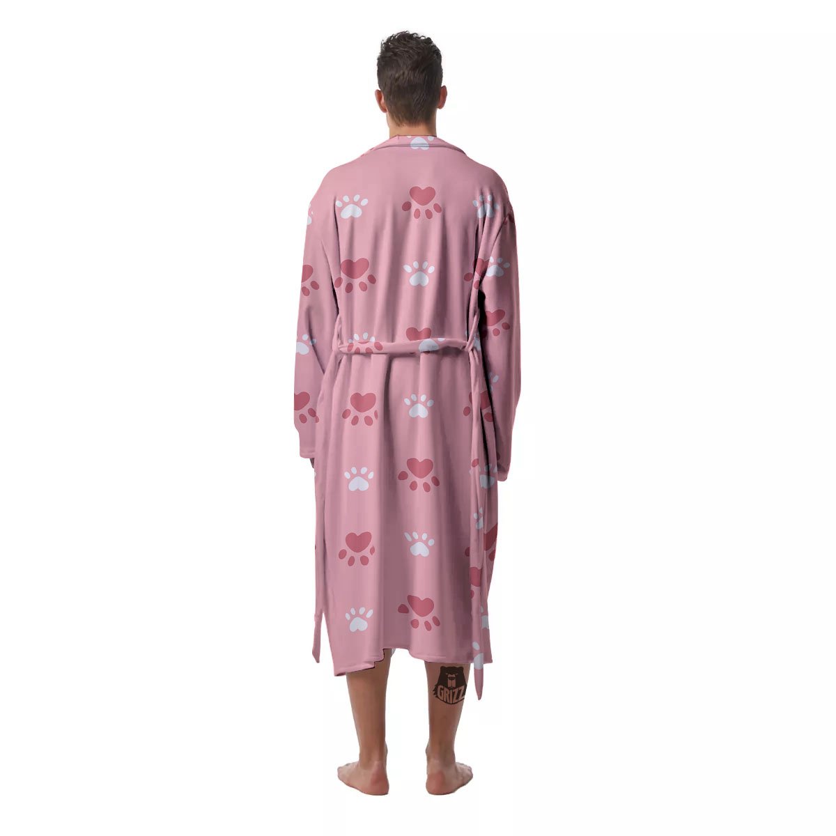 Animal Paw White And Pink Print Pattern Men's Robe-grizzshop