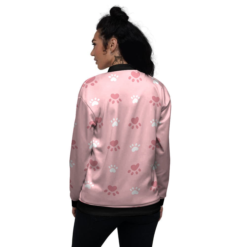 Animal Paw White And Pink Print Pattern Women's Bomber Jacket-grizzshop