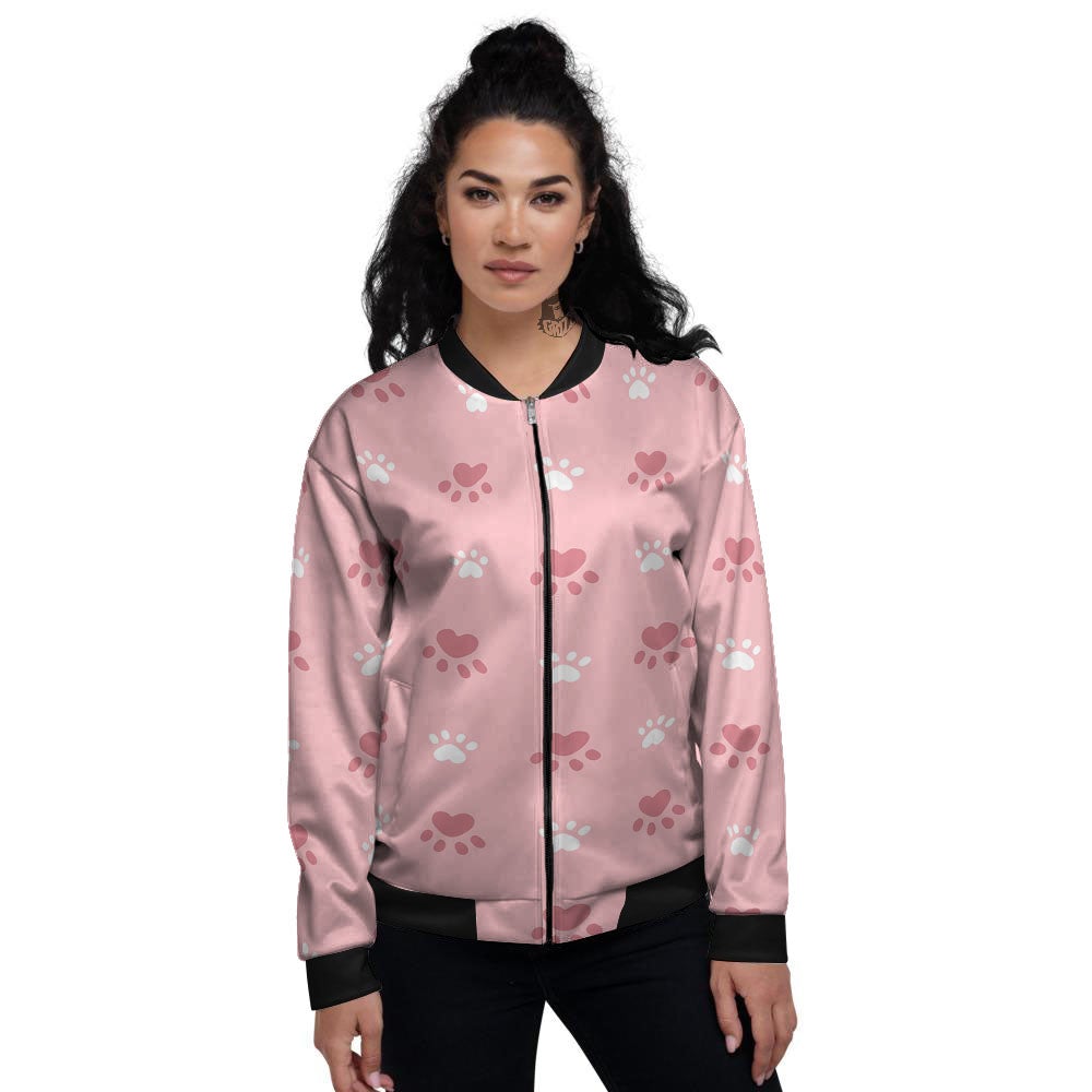 Animal Paw White And Pink Print Pattern Women's Bomber Jacket-grizzshop