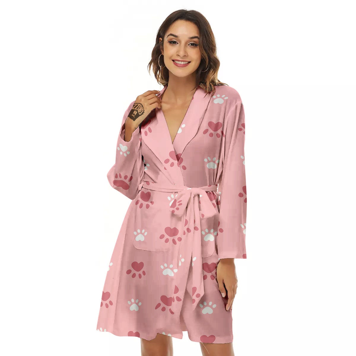 Animal Paw White And Pink Print Pattern Women's Robe-grizzshop