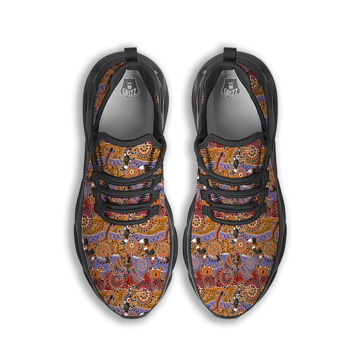 Animals Aboriginal Print Pattern Black Running Shoes-grizzshop