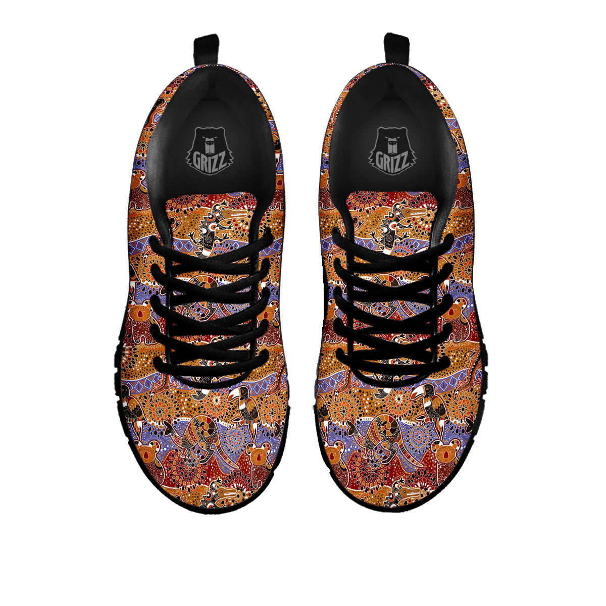 Animals Aboriginal Print Pattern Black Sneaker-grizzshop