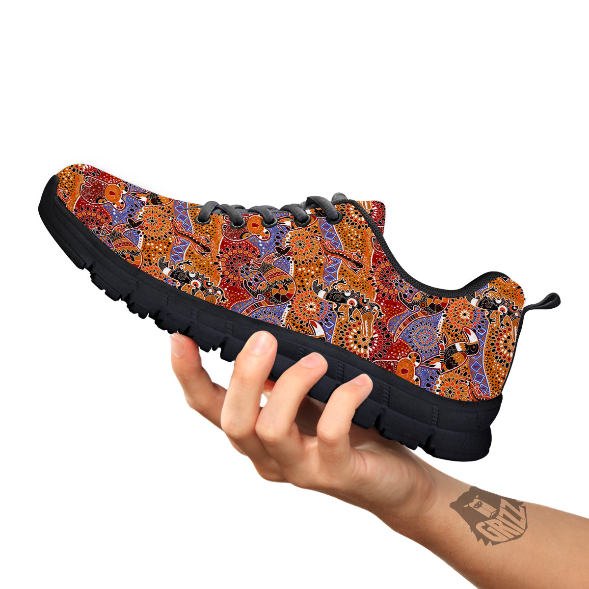 Animals Aboriginal Print Pattern Black Sneaker-grizzshop
