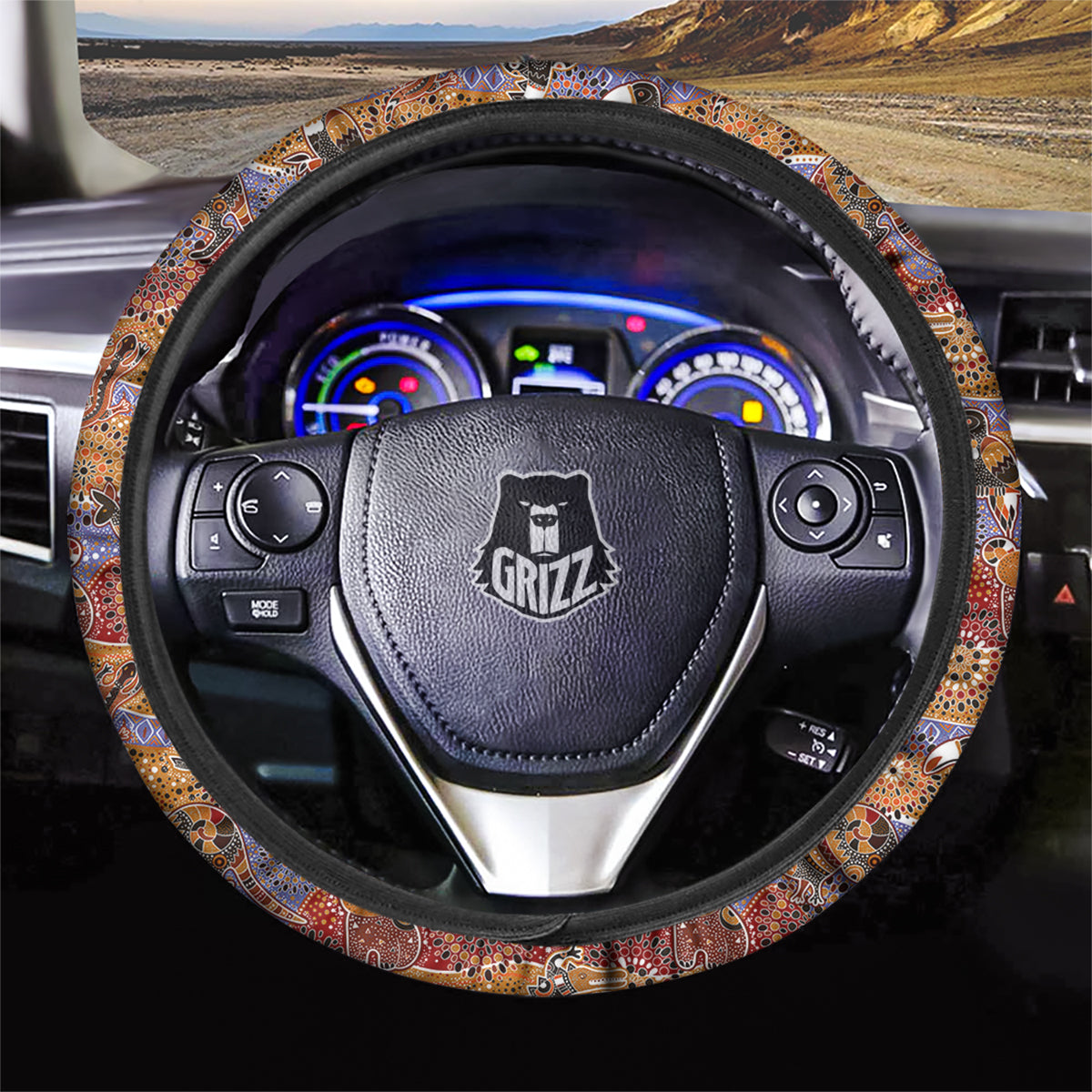 Animals Aboriginal Print Pattern Car Steering Wheel Cover-grizzshop