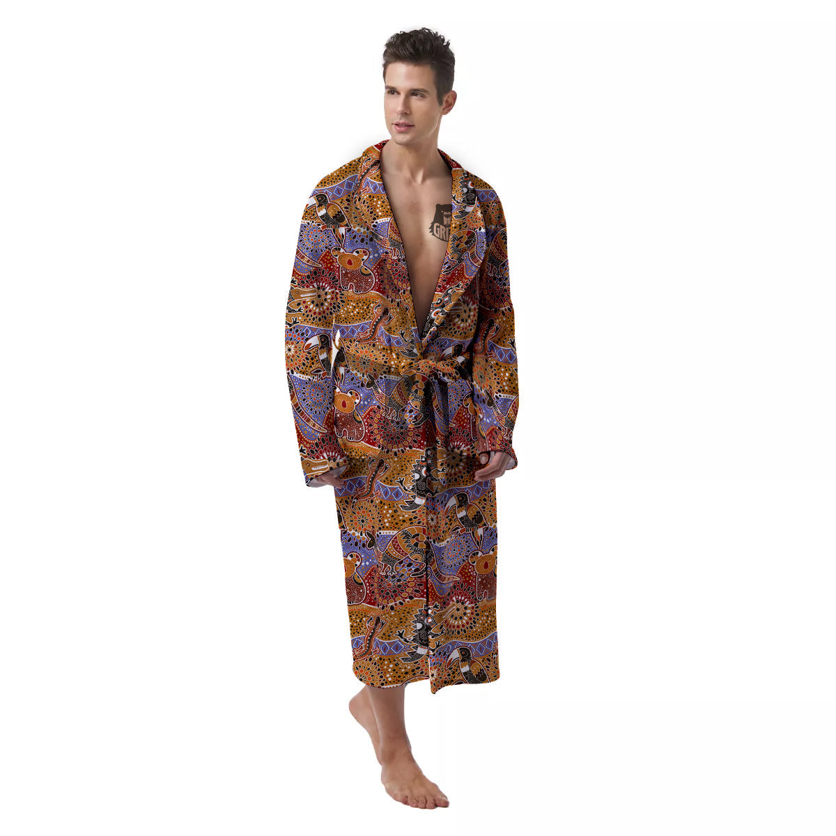 Animals Aboriginal Print Pattern Men's Robe-grizzshop