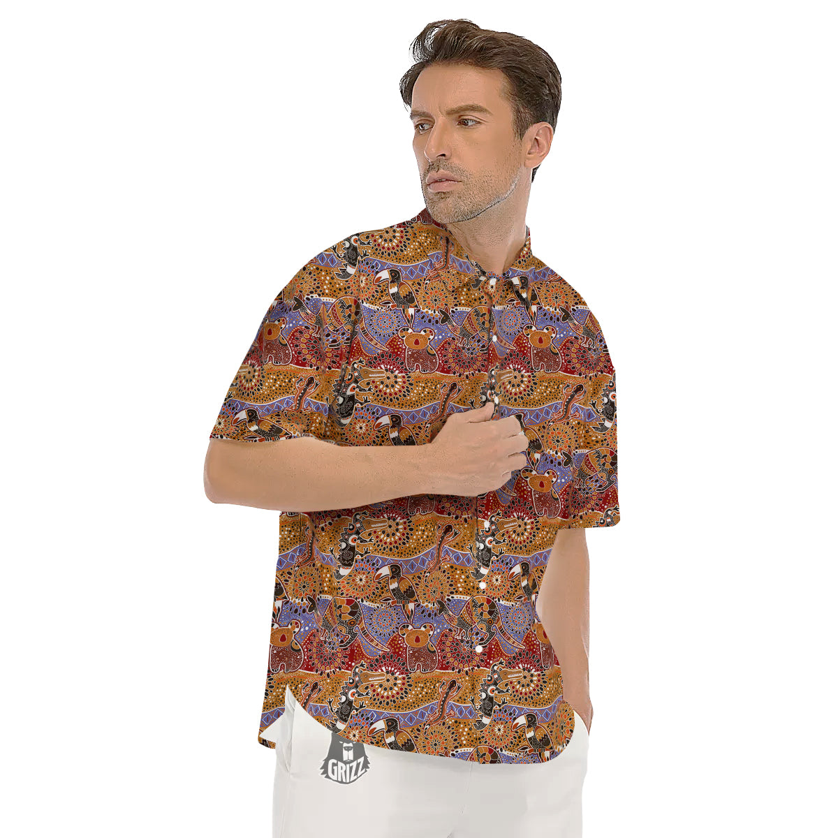 Animals Aboriginal Print Pattern Men's Short Sleeve Shirts-grizzshop