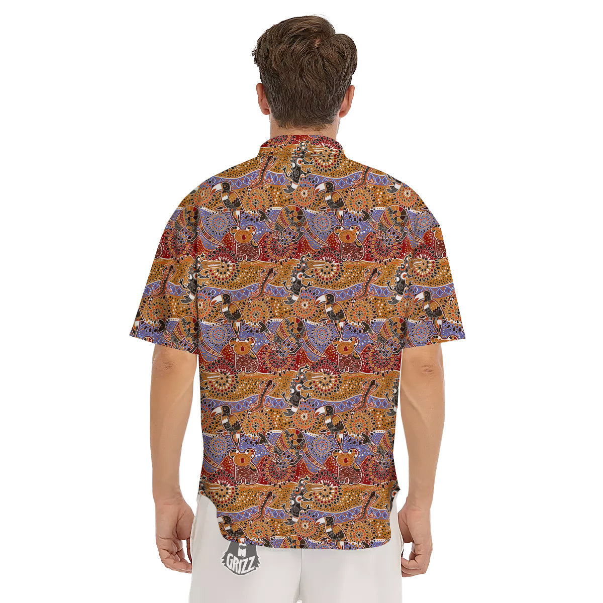 Animals Aboriginal Print Pattern Men's Short Sleeve Shirts-grizzshop