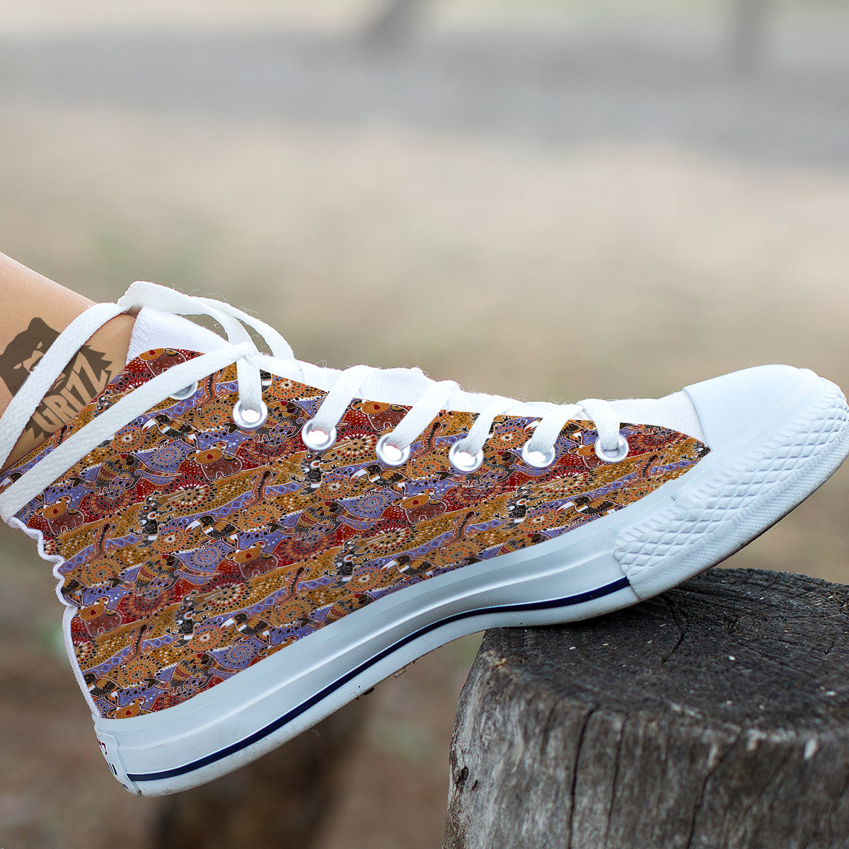 Animals Aboriginal Print Pattern White High Top Shoes-grizzshop