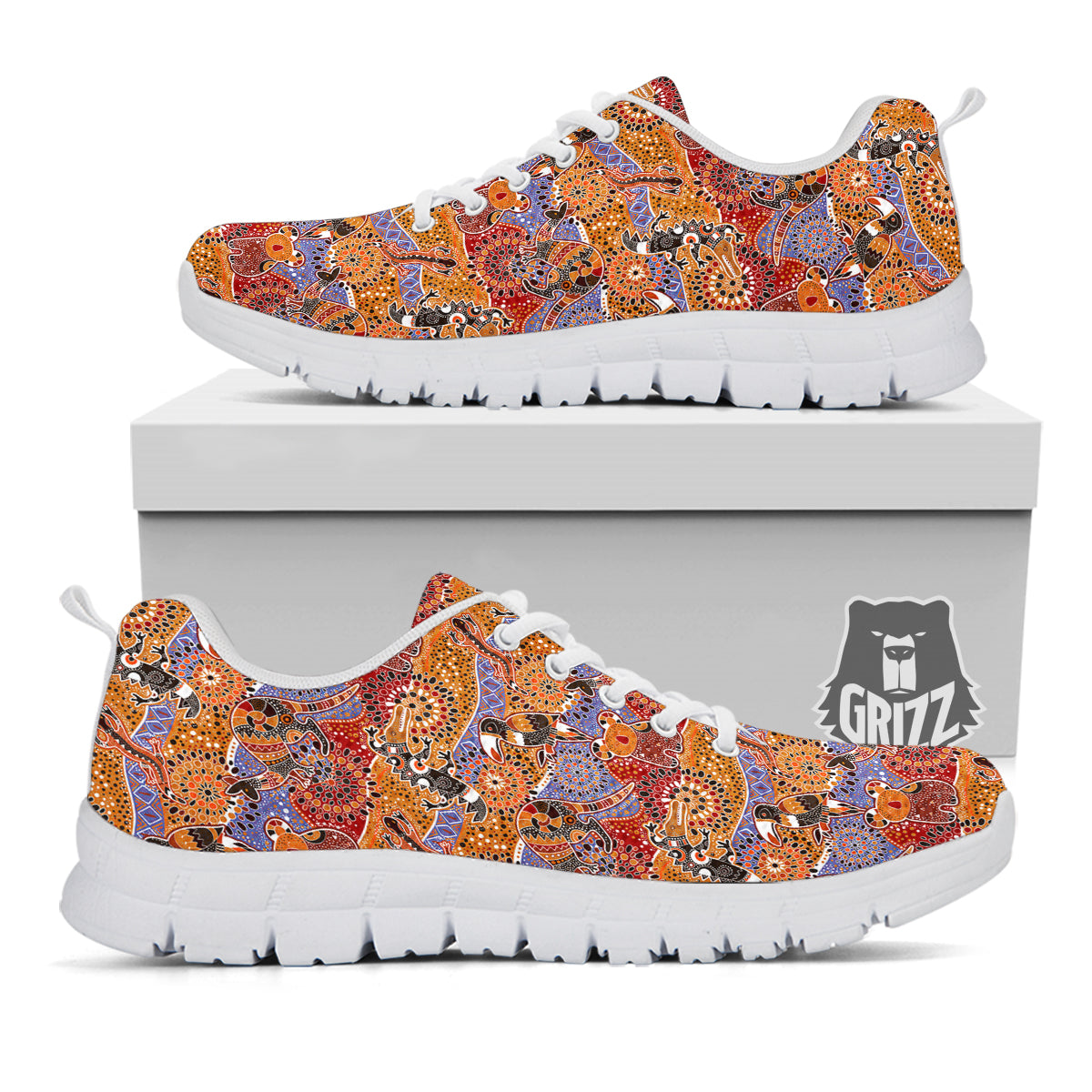 Animals Aboriginal Print Pattern White Sneaker-grizzshop