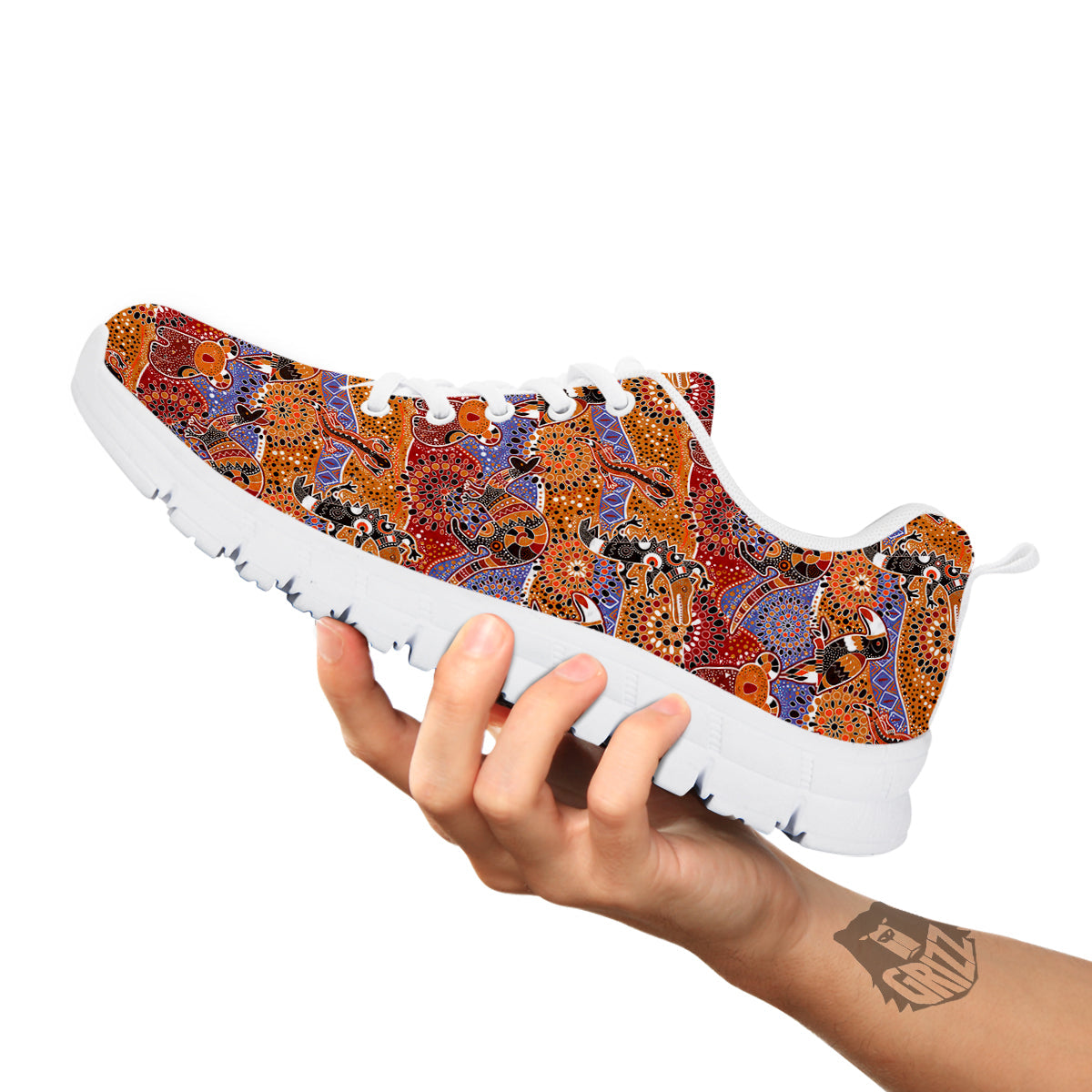 Animals Aboriginal Print Pattern White Sneaker-grizzshop