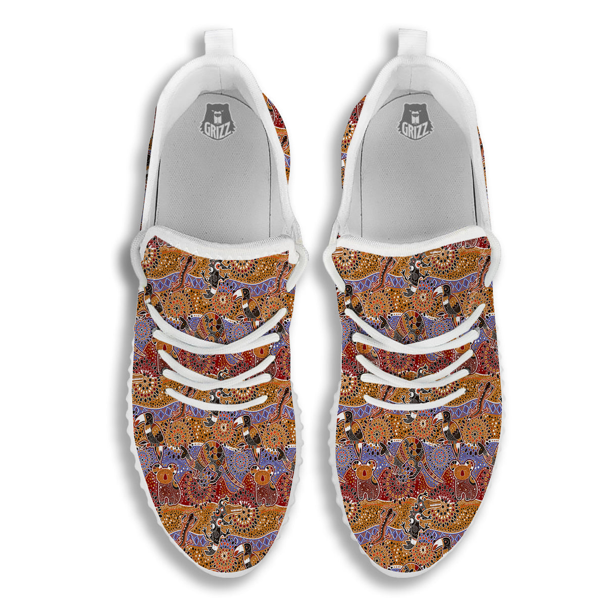 Animals Aboriginal Print Pattern White Walking Shoes-grizzshop