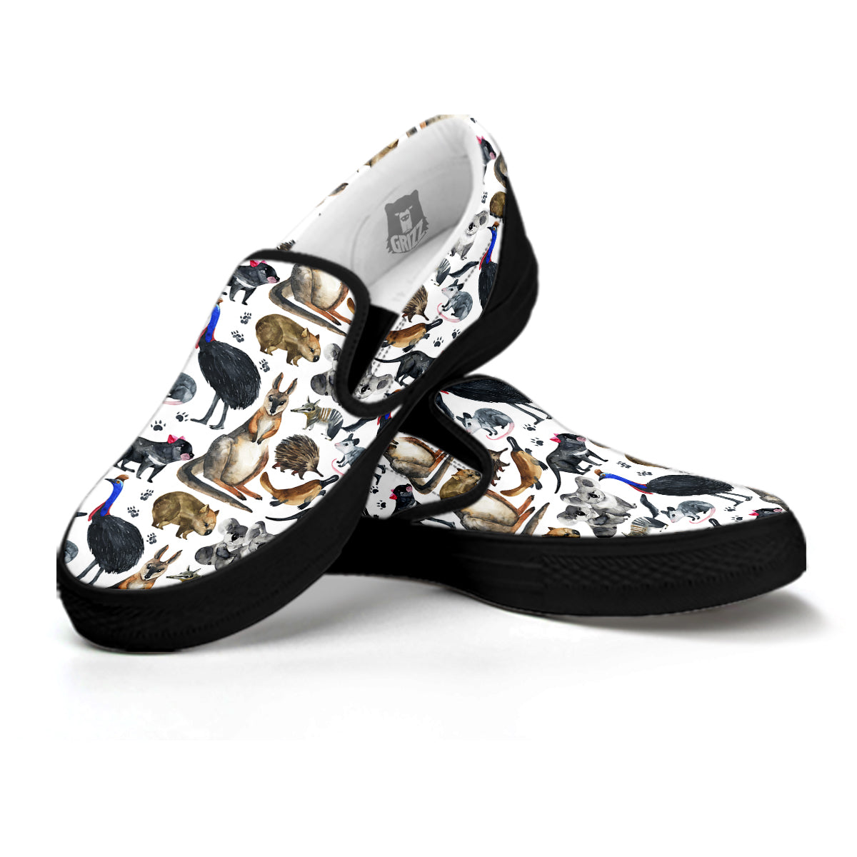 Animals Australian Print Pattern Black Slip On Shoes-grizzshop
