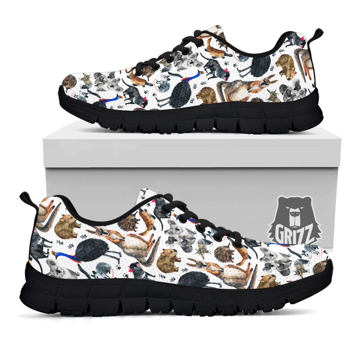 Animals Australian Print Pattern Black Sneaker-grizzshop