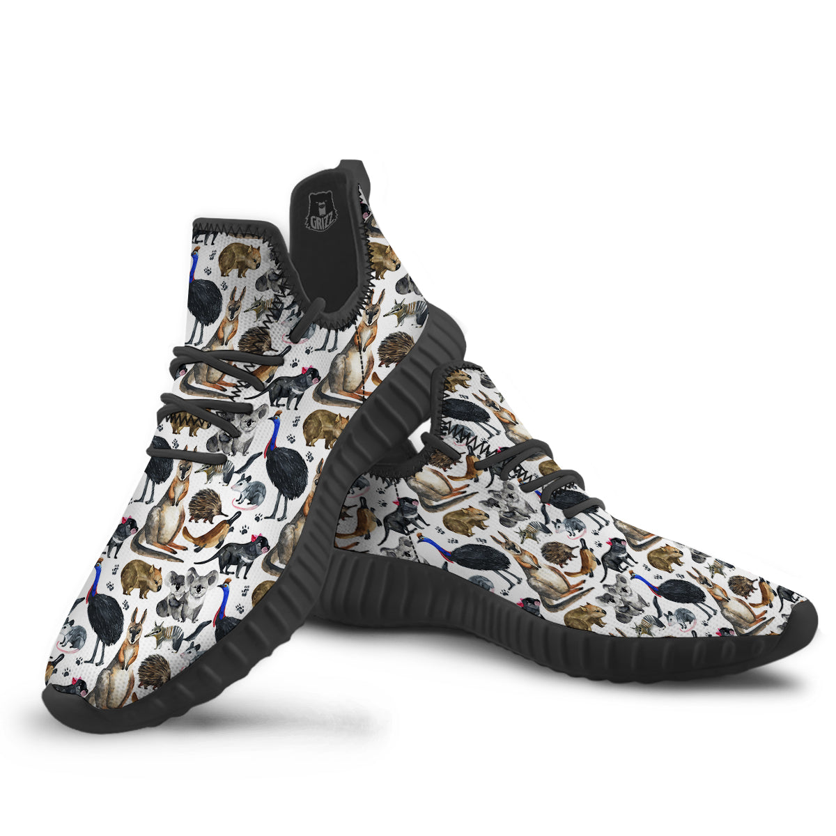 Animals Australian Print Pattern Black Walking Shoes-grizzshop